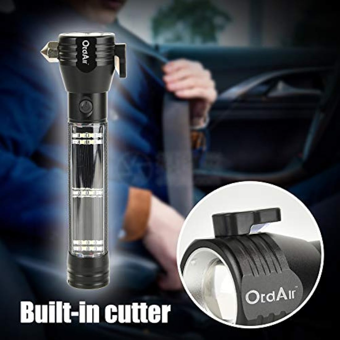 Linterna táctica Otdair LED con energía solar, linterna ultrabrillante, martillo de seguridad, táctica de alto lumen, recargable por USB, 5 modos para exteriores, camping, senderismo