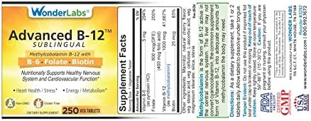 Vitamina sublingual B12 B6 ácido fólico biotina 250 unidades