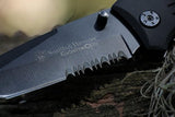 Cuchillo plegable, con traba, parcialmente aserrado