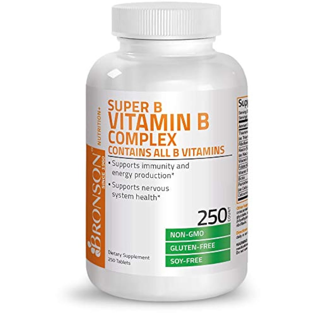 Bronson Labs: Super Vitamina B Complex (Vitamina B2, B3, B6, B9 – Ácido Fólico, B12), 1