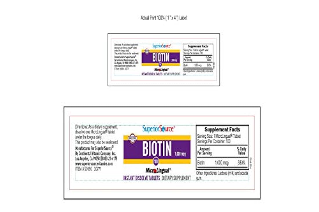 Superior Source Biotina [1000 mcg] Sublingual Instant Dissolve Tablets - Vitaminas para el crecimiento del cabello, la piel y las uñas - 100 unidades