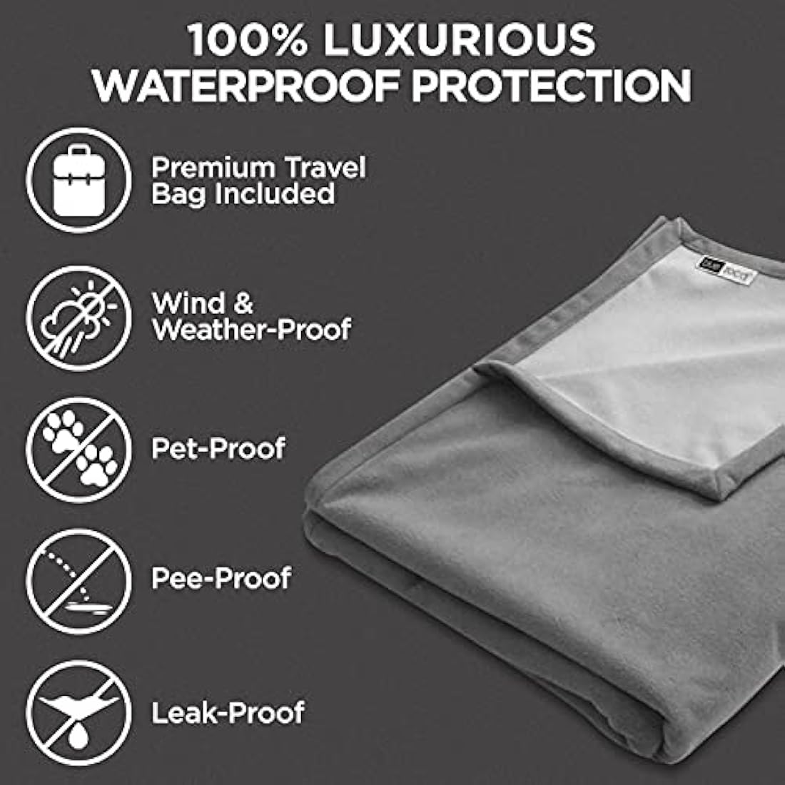 Manta 100% impermeable azul para mascotas, parejas, camping