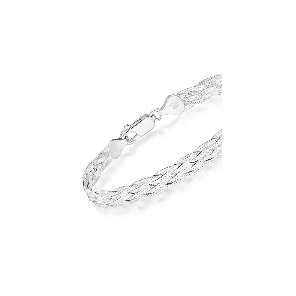 Pulseras y tobilleras de cadena de espiga trenzada de plata