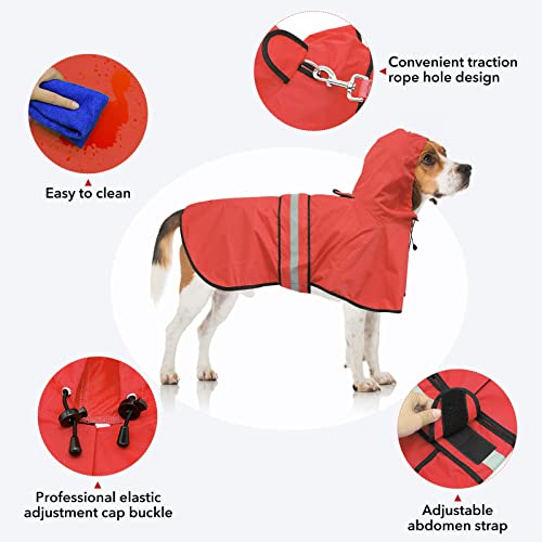 Ezierfy Impermeable reflectante impermeable para perros, chaqueta ajustable para mascotas, poncho ligero con capucha para perros pequeños a X, grandes y cachorros (rojo, S)