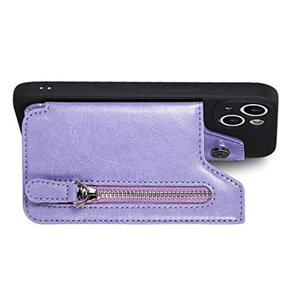 TopFunny Cartera adhesiva para funda de teléfono, tarjetero adhesivo de crédito para la parte posterior de las fundas del teléfono, funda de cuero con cremallera, compatible con iPhone, Samsung Galaxy la mayoría de los teléfonos inteligentes, color morado