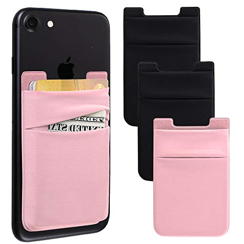 Tarjetero de elastano elástico para teléfono, con bolsillo para tarjetas de crédito y cédula de identidad, con adhesivo 3M compatible con iPhone, Samsung Galaxy y smartphones Android