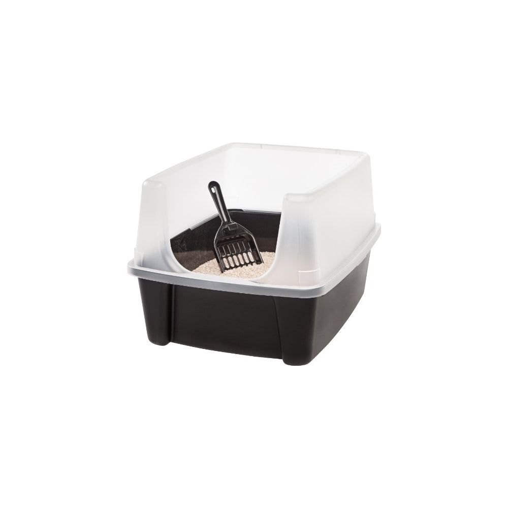 Caja de arena para gatos con escudo y pala para arena