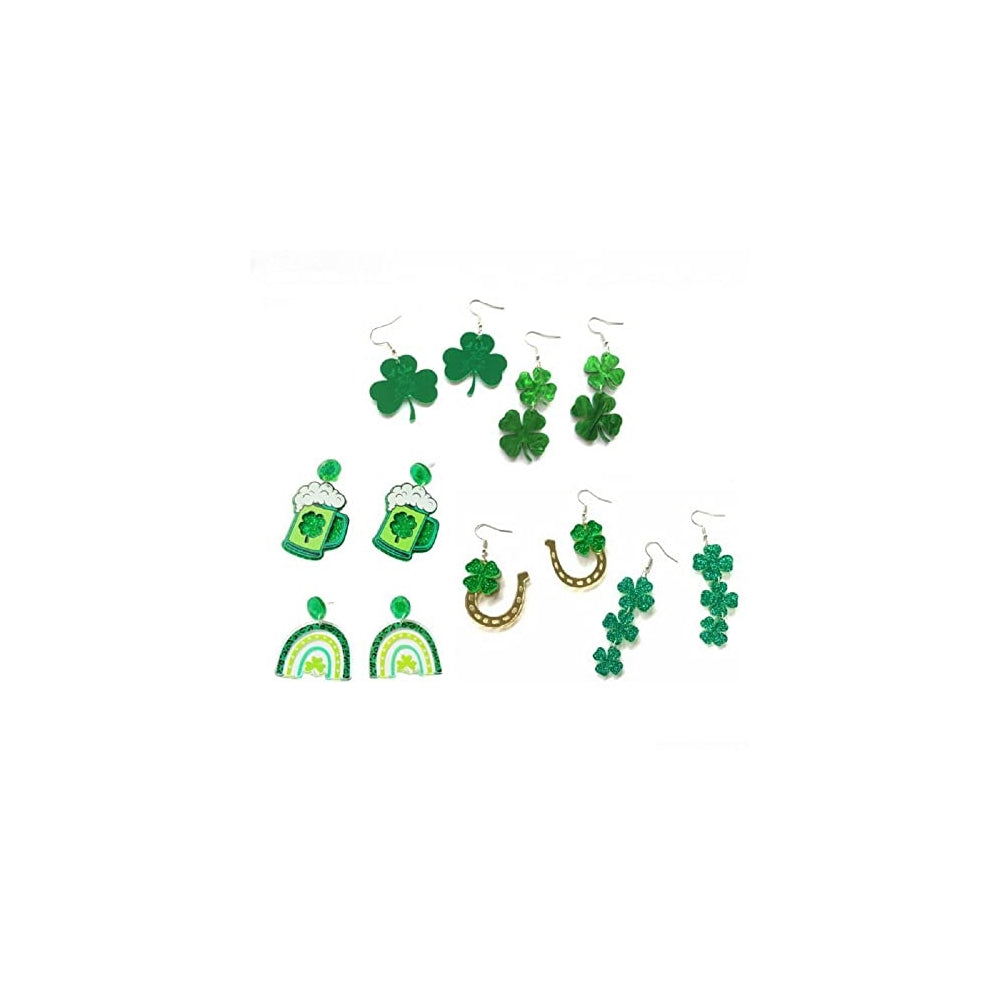 Aretes de acrílico de trébol verde de la suerte para mujeres
