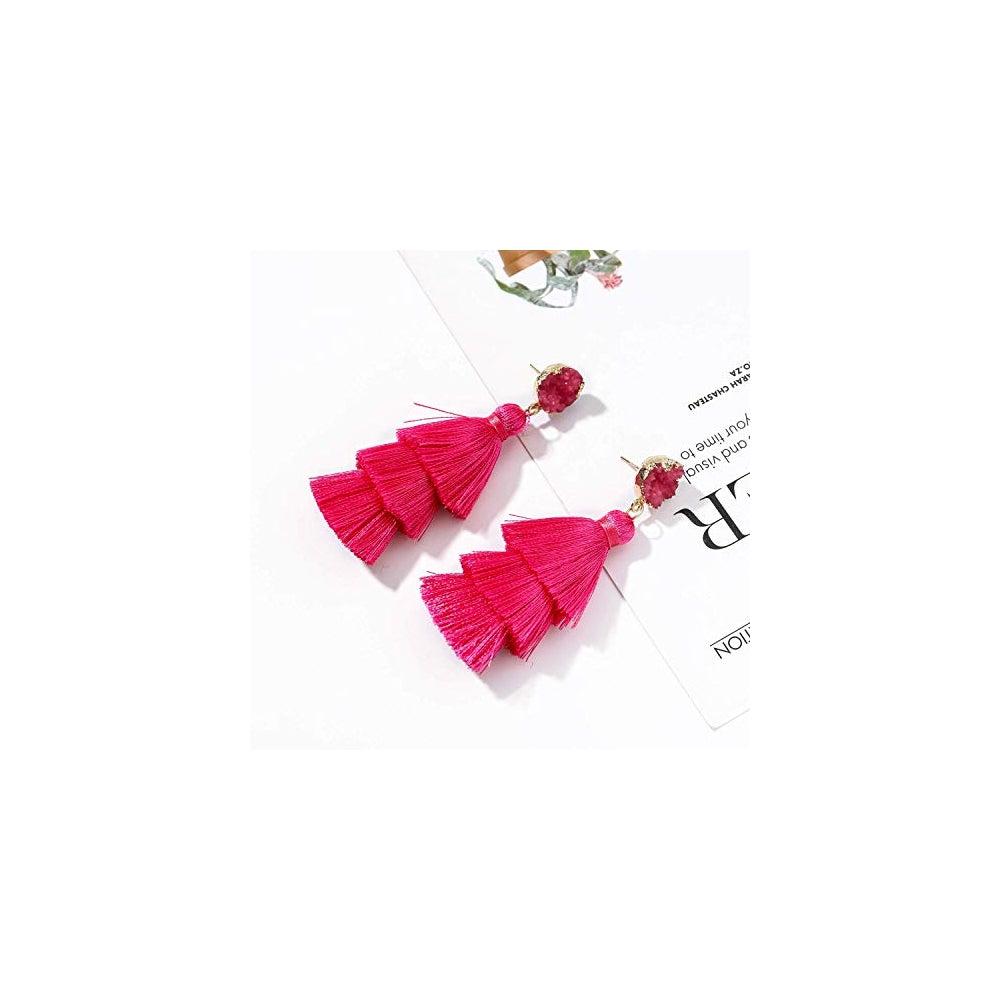 Aretes colgantes de borla coloridos para mujer