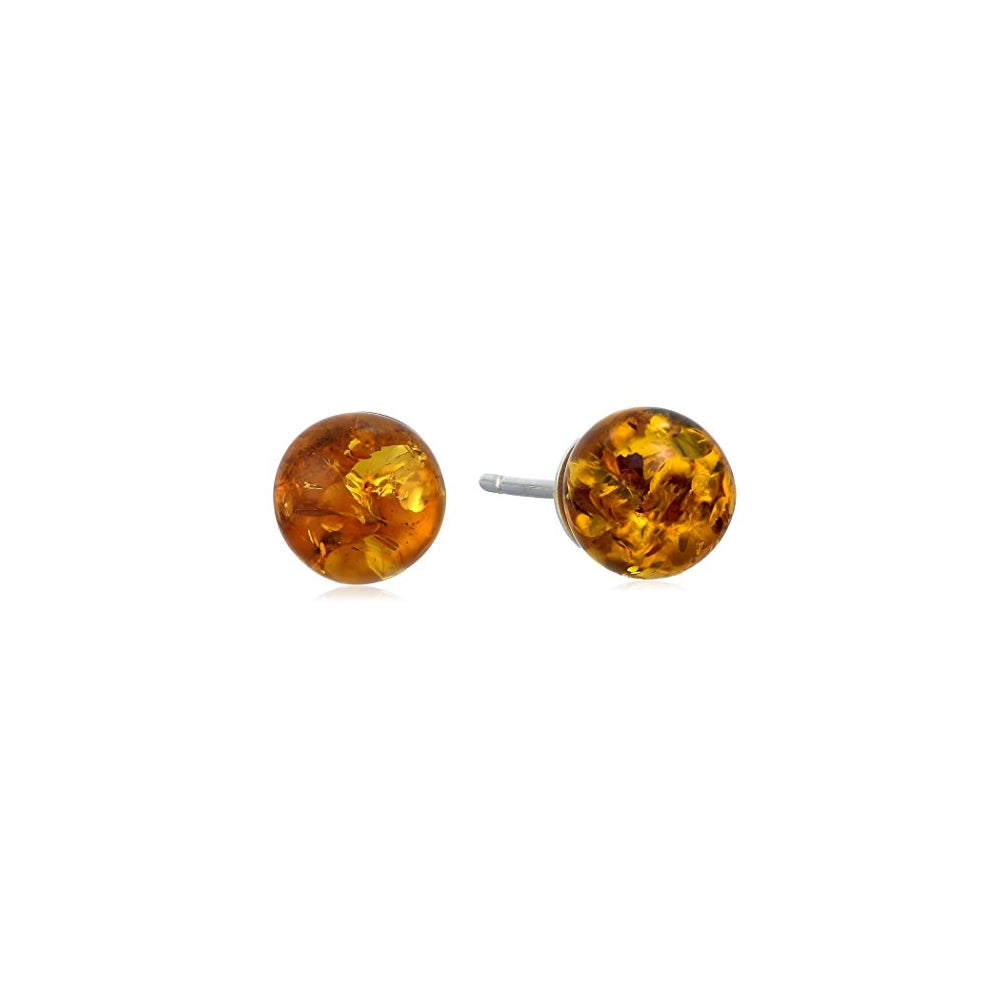 Aretes de bola pequeños de ámbar miel y plata