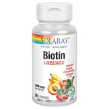 Solaray Biotin 5000 mcg Natural Melocotón, Fresa, Sabor de plátano | Cabello saludable, soporte de piel y uñas | 60 pastillas