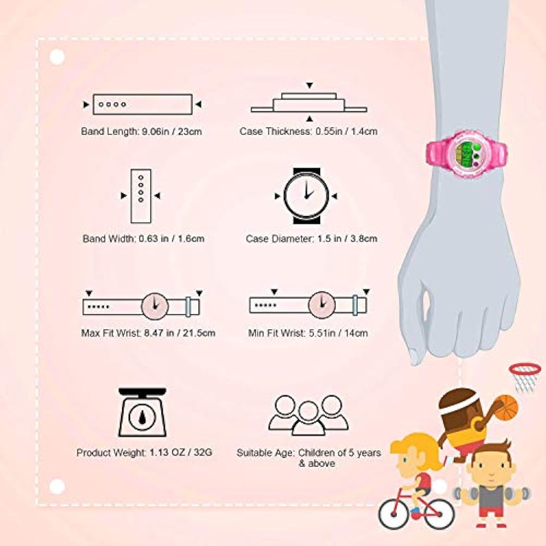 Reloj digital deportivo  niños y niñas,resistente al agua
