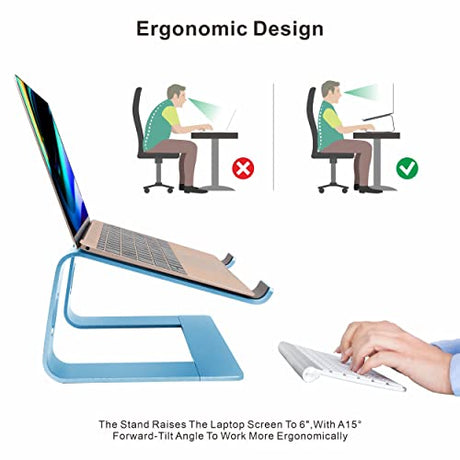 Soporte ergonómico de aluminio para laptop, soporte de computadora portátil, elevador desmontable para laptop, soporte para portátil compatible con MacBook Pro/Air HP Lenovo Samsung, Dell, todos los portátiles de 10 a 17.3 pulgadas (azul cielo)