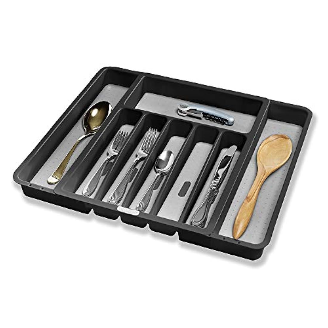 Madesmart - Bandeja extensible para cubiertos (granito, colección clásica, 8 compartimentos, organizador de cocina, forro de agarre suave, fácil de limpiar, sin BPA
