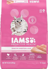 IAMS Proactive Health Adult Sensitive Digestion &amp; Skin Dry Cat Food with Turkey, 13 lb. Bag