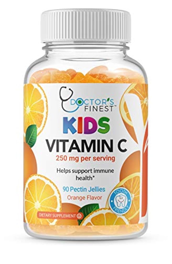 Gomitas de vitamina C para niños, veganas, libres de OMG y sin gluten, sabor a naranja de gran sabor, masticables de pectina, suplemento dietético para niños, 250 mg de vitamina C, 90 gelatinas [45 dosis]