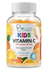 Gomitas de vitamina C para niños, veganas, libres de OMG y sin gluten, sabor a naranja de gran sabor, masticables de pectina, suplemento dietético para niños, 250 mg de vitamina C, 90 gelatinas [45 dosis]