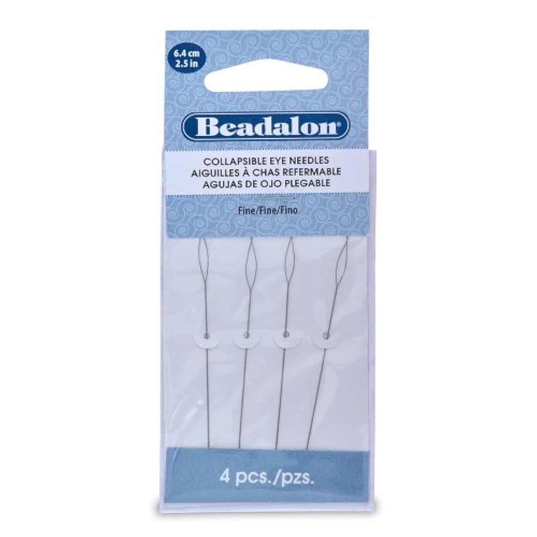 Beadalon paquete de 4 agujas de ojo plegable de 2 1/2 in