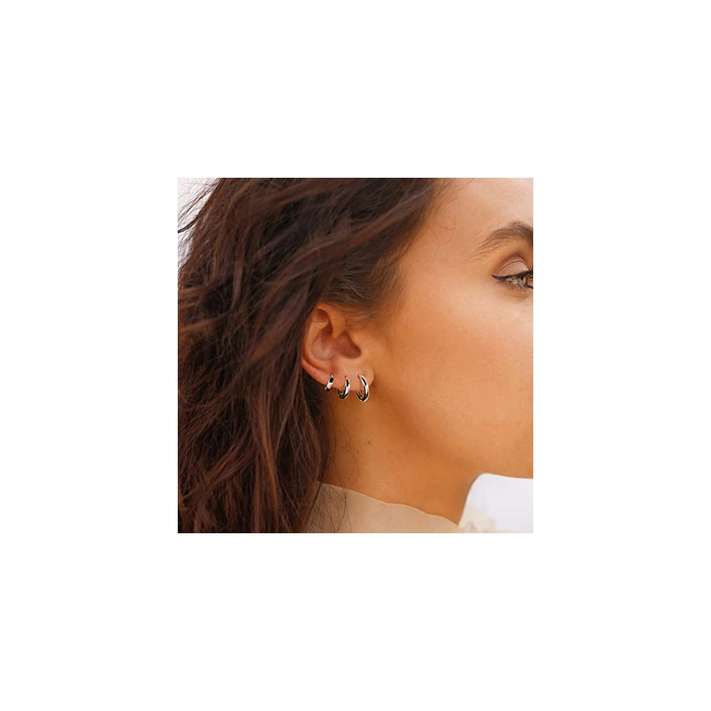 Aretes de plata de aro 3 pares para mujer