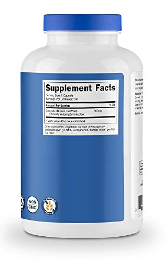 Nutricost Cápsulas Clorella 500 mg, 240 Cápsulas, 1 botella
