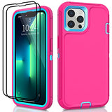 Funda para iPhone 13 Pro Max con 2 protectores de pantalla, protección contra caídas de grado militar, resistente a prueba de golpes, funda protectora para iPhone 13 Pro Max de 6.7 pulgadas (rosa azul)