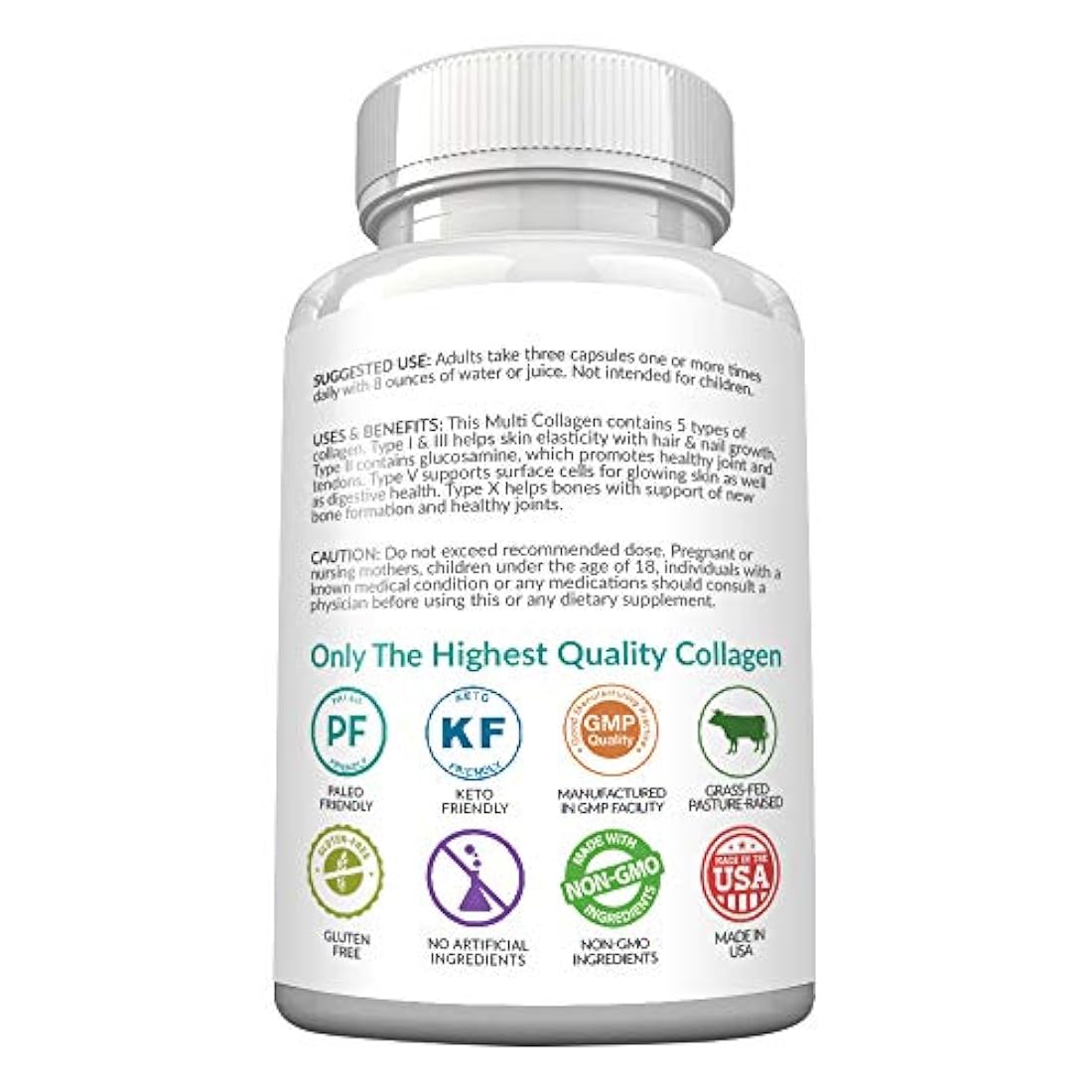 Cápsulas de proteínas de colágeno múltiple - 180 cápsulas