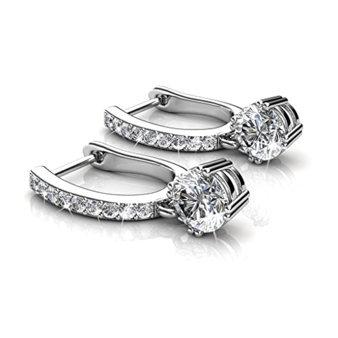 Cate and Chloe McKenzie - Pendientes colgantes de oro blanco de 18 quilates con cristales de Swarovski, pendientes colgantes de cristal solitario, los mejores pendientes de gota de plata para mujer, juego de canal, gota de herradura