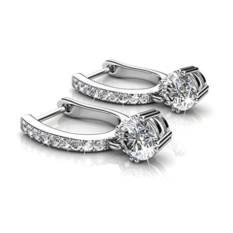 Cate and Chloe McKenzie - Pendientes colgantes de oro blanco de 18 quilates con cristales de Swarovski, pendientes colgantes de cristal solitario, los mejores pendientes de gota de plata para mujer, juego de canal, gota de herradura