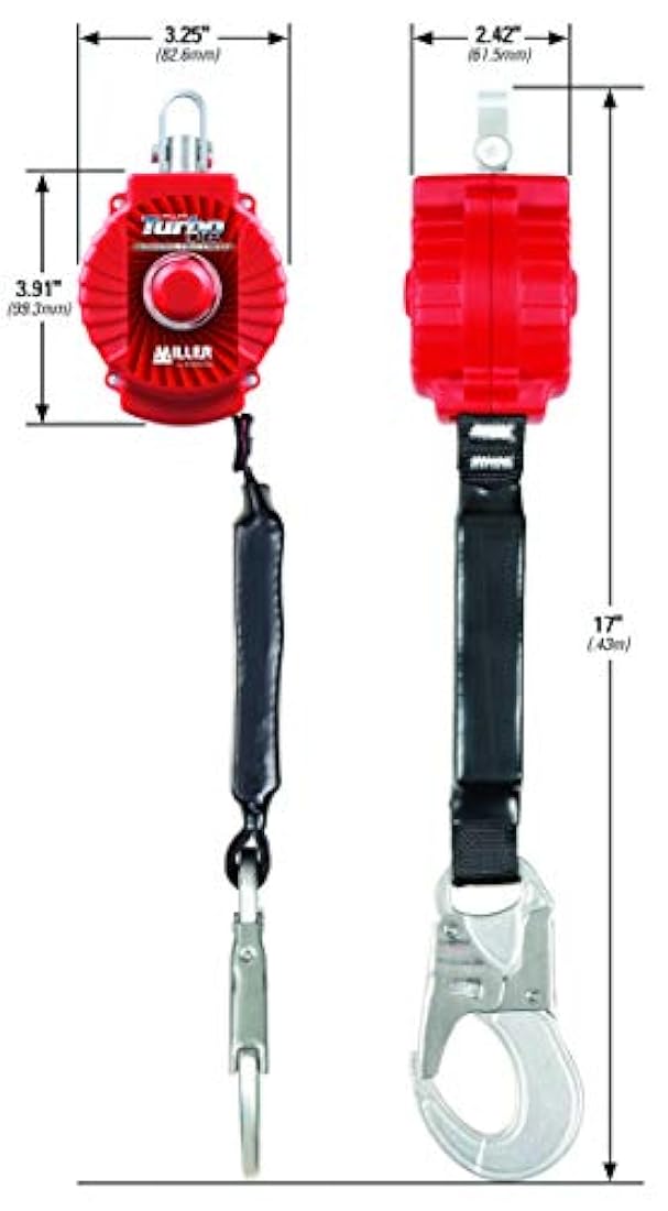 Miller TurboLite - Limitador de caída personal de 6 pies con mosquetón de acero con extremo de unidad y gancho de cierre de acero con extremo de cordón (MFL-1-Z7/6FT)