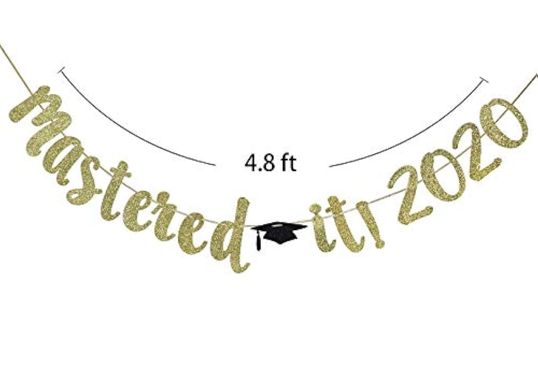 Mastered It 2019 - Cartel de graduación, clase de 2019 Felicitaciones, decoración de fiestas, felicitaciones, suministros de fondo de fotos (purpurina dorada)