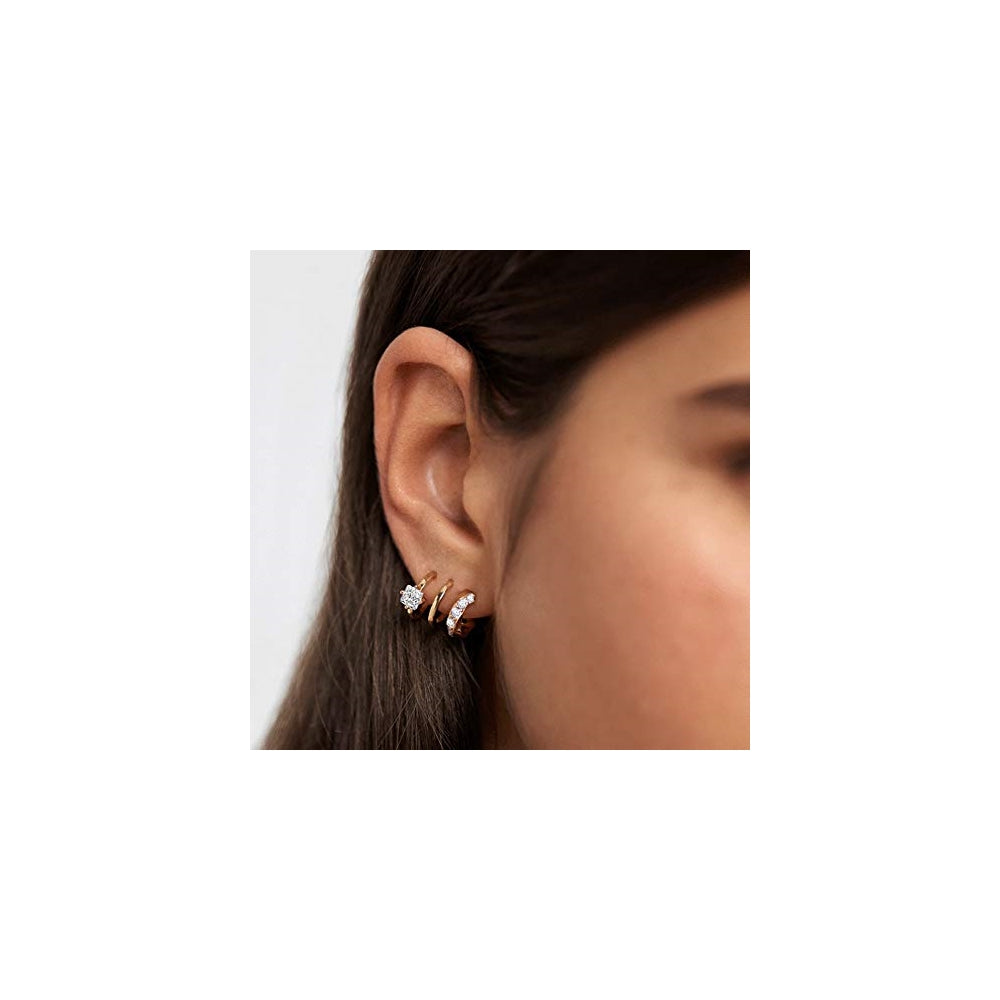 Aretes tipo dormilona triples chapados en oro de 14 quilates