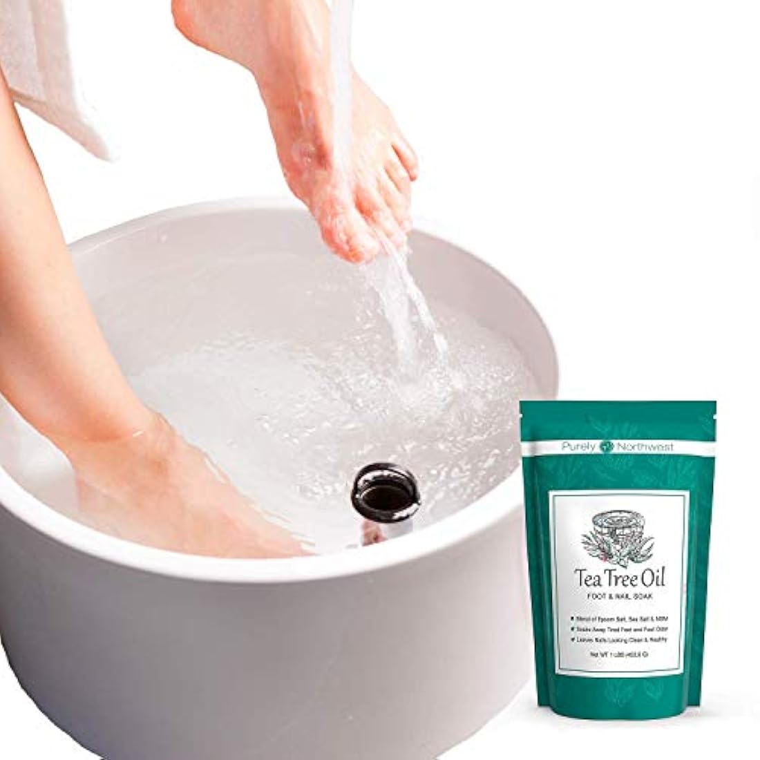 Baño de aceite de árbol de té para pies con sal