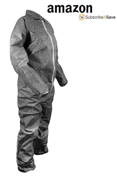 Mono de protección básica AMZ. Mono desechable para adulto gris XXL, 100% polipropileno virgen, ropa con cremallera frontal y muñecas elásticas, ropa de trabajo unisex para aplicaciones industriales