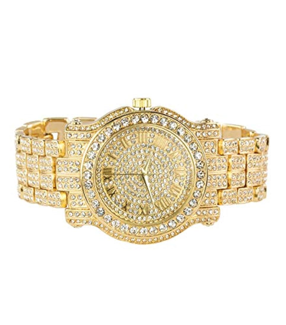 Reloj para hombre de 45 mm con diamantes helados con circonita cúbica y correa de metal brillante, movimiento de cuarzo, tamaño ajustable