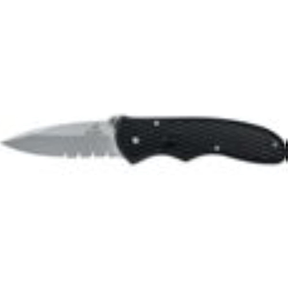 Cuchillo de extracción rápida, borde dentado, negro