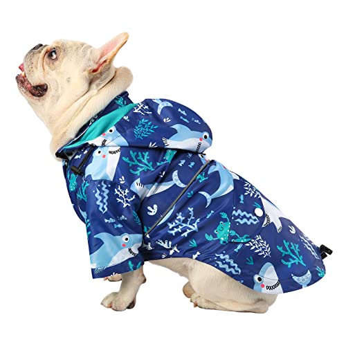 HDE Chubasquero de doble capa con cremallera para perros pequeños a grandes, tiburones, talla S