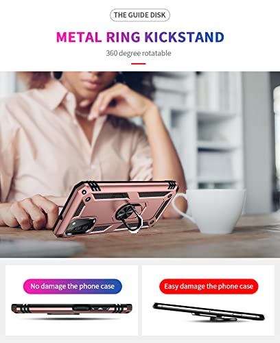 PUSHIMEI Funda para Samsung Galaxy A03S con protector de pantalla HD [grado militar de 16 pies, probado en caídas] Funda protectora con soporte de anillo magnético para Samsung Galaxy A03S, oro rosa