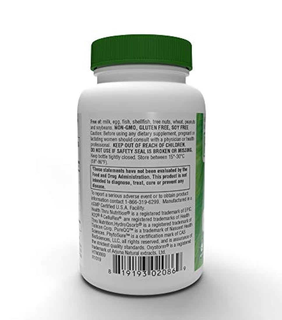 cellurex 60 vegecapsules por Thru de salud nutrición con alta absoprtion CoQ10, PQQ, epicatechin, rojo Extracto de espinacas y L-Arginina.