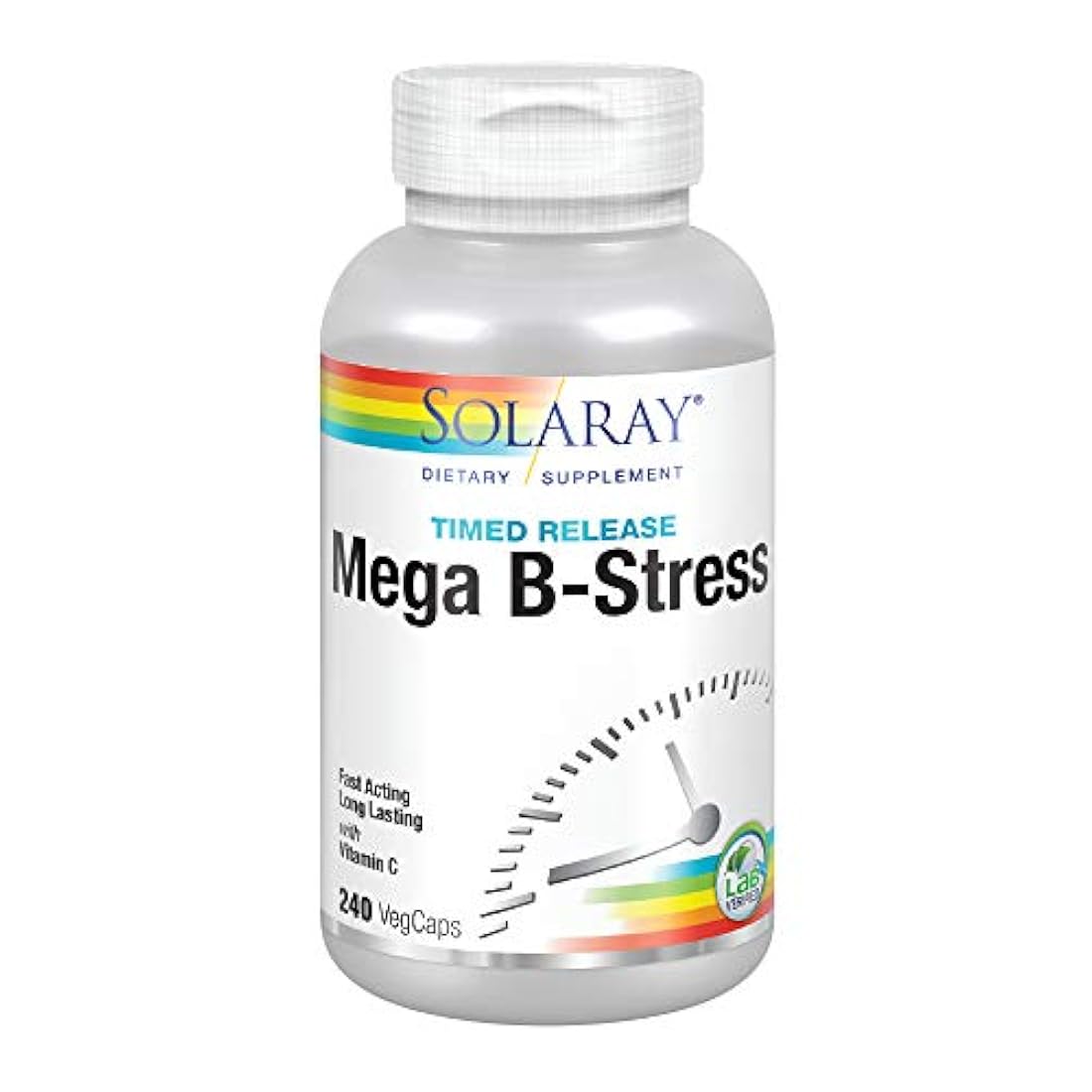 Solaray Mega Vitamina B-Stress, liberación de tiempo de dos etapas | especialmente formulado con vitaminas complejas con B para apoyo al estrés | sin OMG | Vegano | 240 pestañas