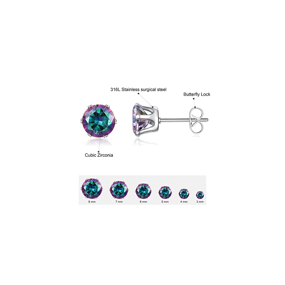 Aretes tipo dormilona de acero inoxidable 6 pares