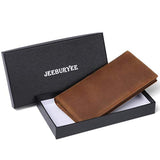 Cartera larga de piel auténtica para hombre, estilo vintage
