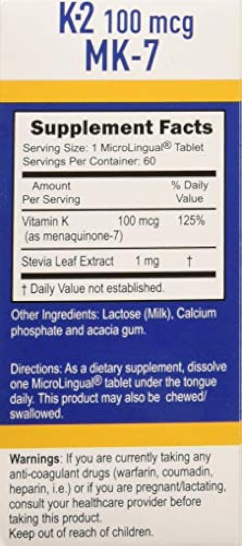 Vitamina K2-MK7, 100 mcg, 60 unidades
