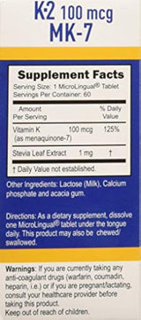 Vitamina K2-MK7, 100 mcg, 60 unidades