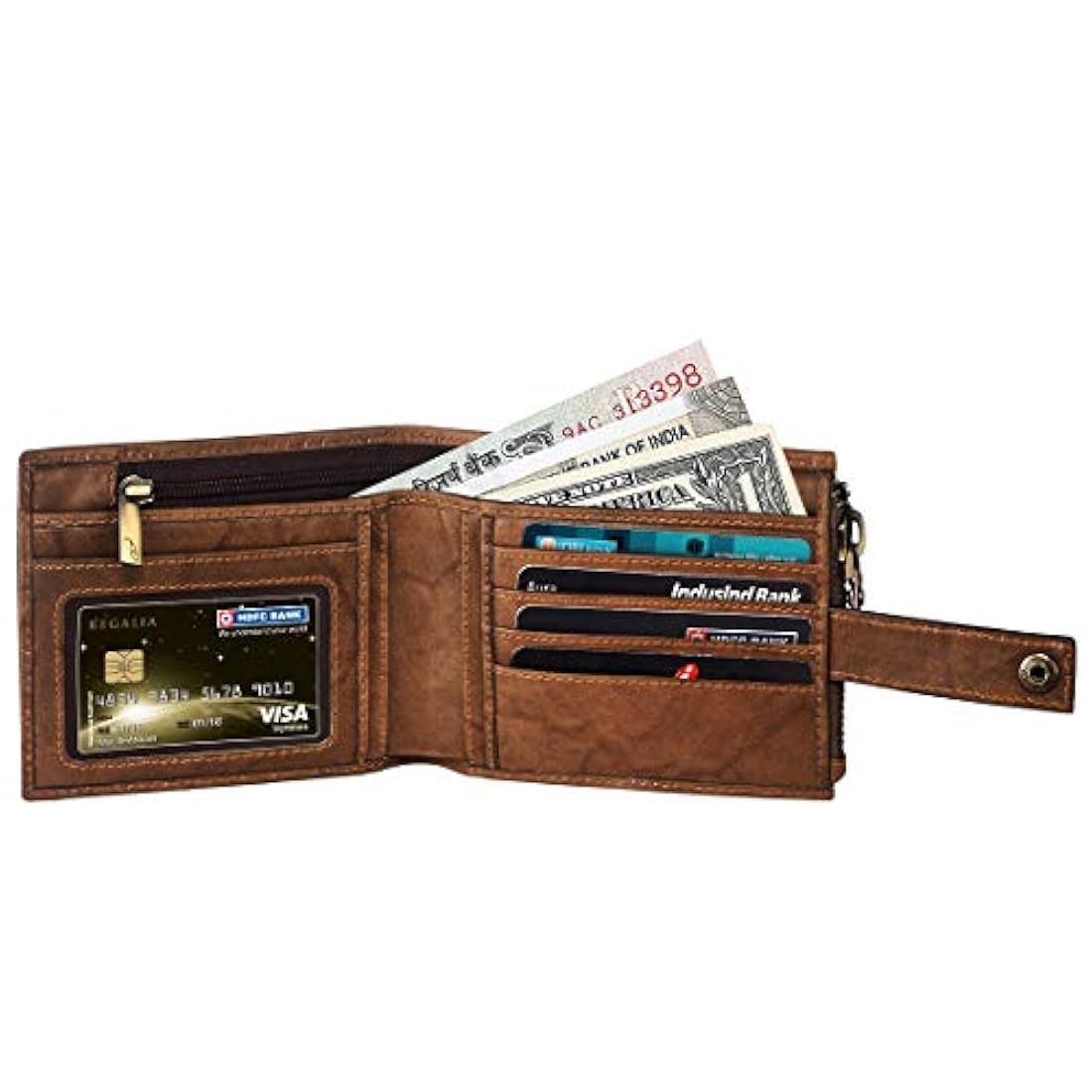 Spiffy - Cartera de piel auténtica para hombre con tarjetero
