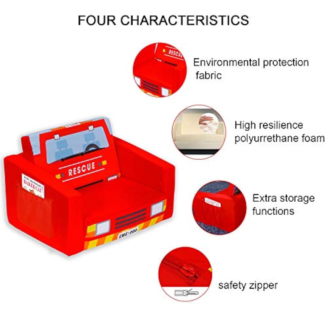 Sofá cama para niños, para niños (rojo/camión de bomberos)