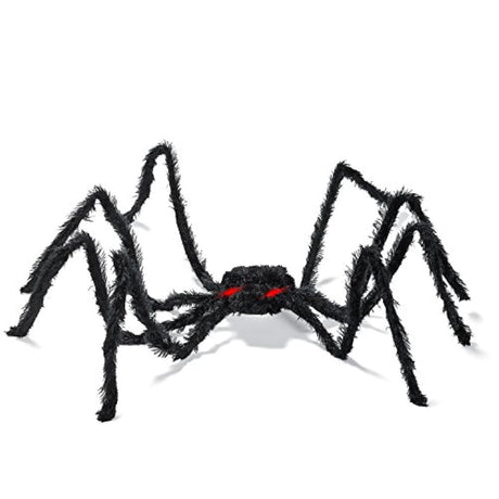 Prextex, grande, de 4 pies. Araña peluda y negra/tarántula con ojos led para Halloween, decoración para lugar embrujado, la mejor decoración para Halloween