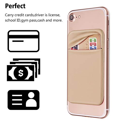 OBVIS Bolsillo autoadhesivo para teléfono celular, funda tipo cartera con adhesivo 3M RFID, tarjeta de crédito, tarjeta de crédito, ATM, tarjetero para iPhone Android dorado