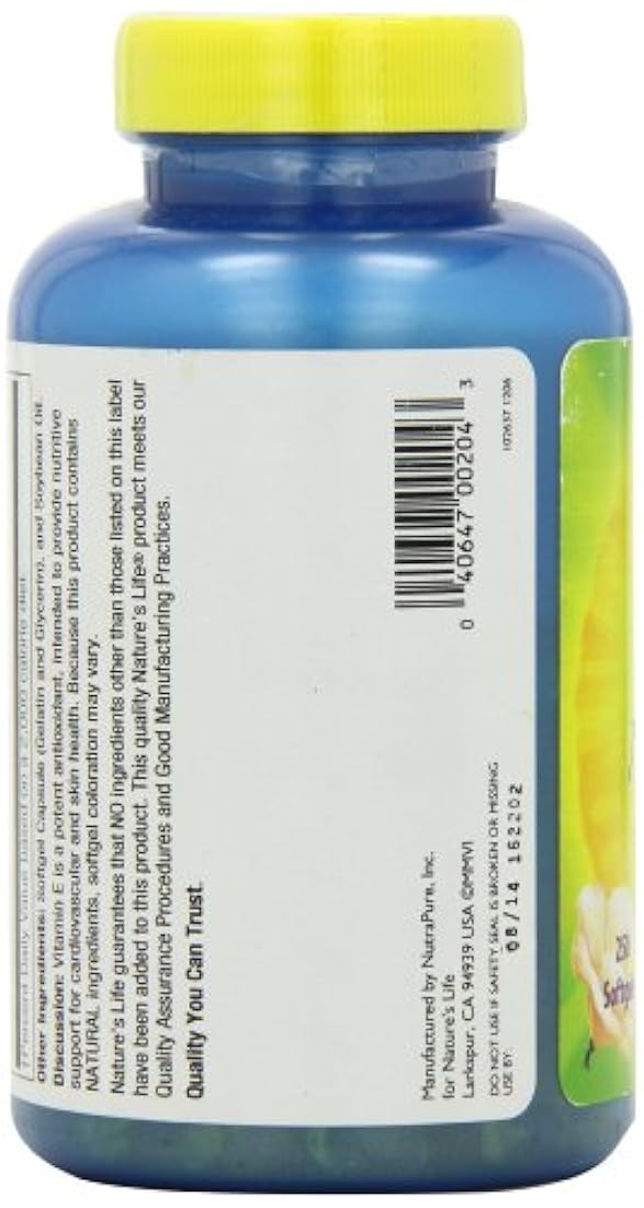 La vida de la naturaleza e, D-Alpha y mixtos tocopherols 400 IU softgels, 250 Count