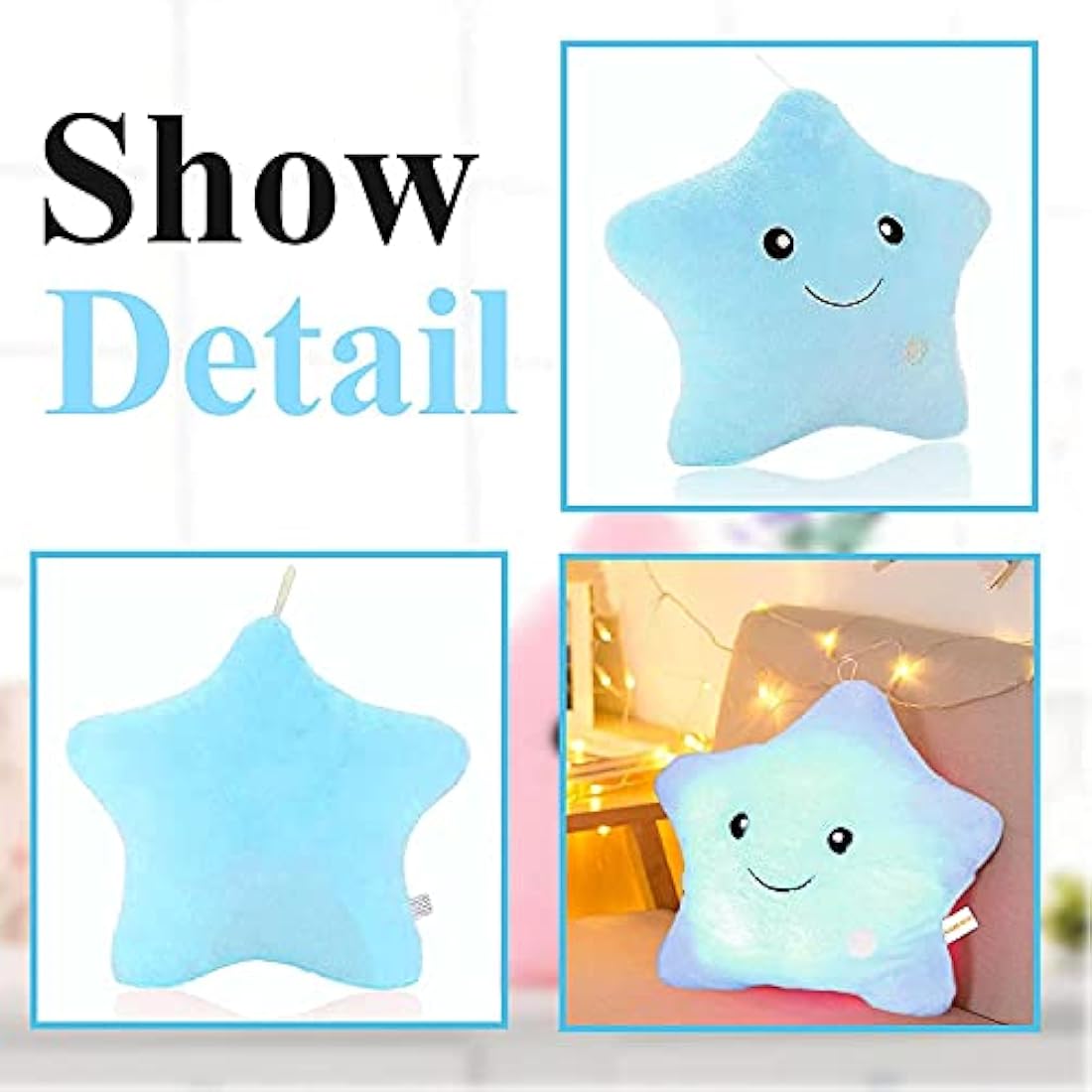 Peluche tipo Cojín con luz LED de estrella azul, de 14.0in