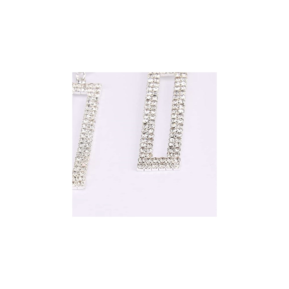 Aretes largos con diamantes de imitación rectangulares